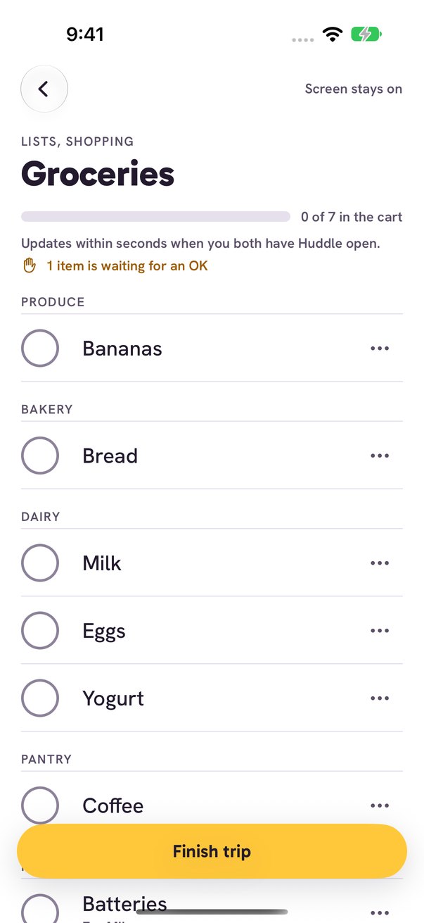Grocery list sorted by aisle